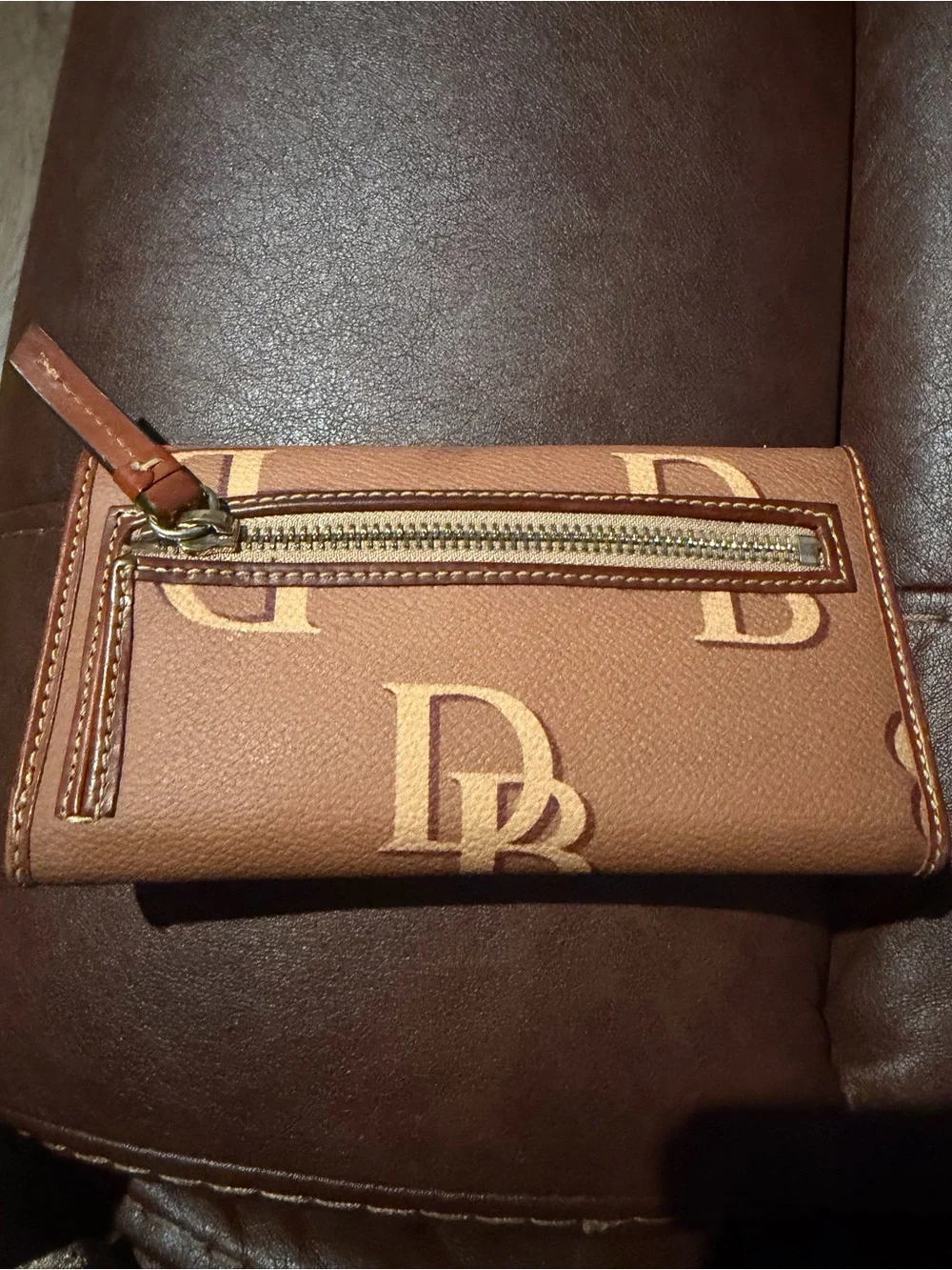 Dooney & Bourke Tan and Brown Monogram Continental Wallet